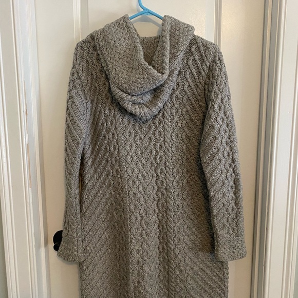 Aran Mor Made in Ireland Merino Wool Cable Knit Hooded Long Cardigan - Picture 11 of 14